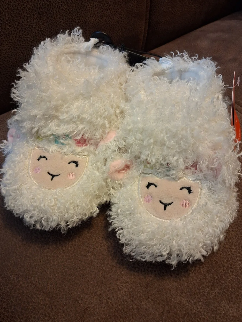Wonder Nation Kids Plush Lamb Slippers - White And Pink Infants Size 6